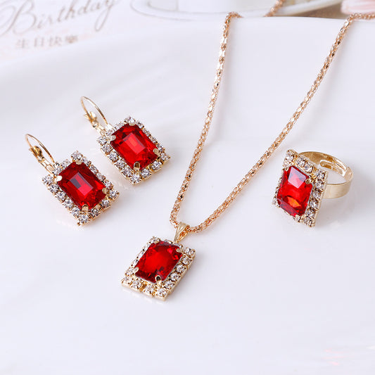 The Crystal Set Necklace Earring Ring Three-piece Set